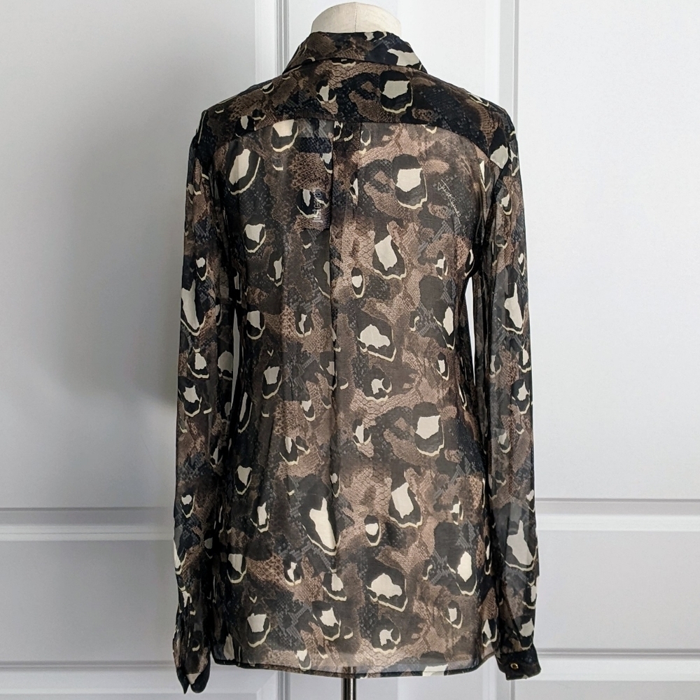 Just Cavalli Button Front 100% Silk Sheer Animal Reptile Print Sheer S IT40 NWT - Picture 8 of 15